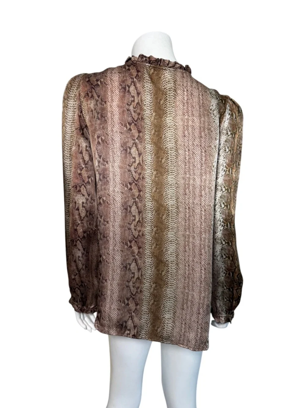 Monoplaza Silk Snake Print Ruffle Neck Long Sleeve Blouse Size M